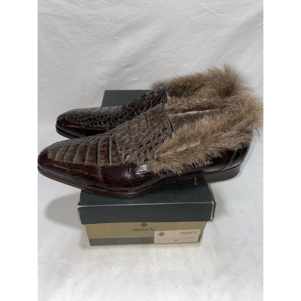 Mauri‎ Crocodile Kangaroo Fur Loafers Mens 9 Brown Rare Exotic Slip On NIB Italy - Picture 5 of 7